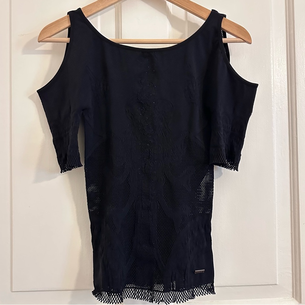 Just Cavalli Lace Cutout Top Black Size 2 Small